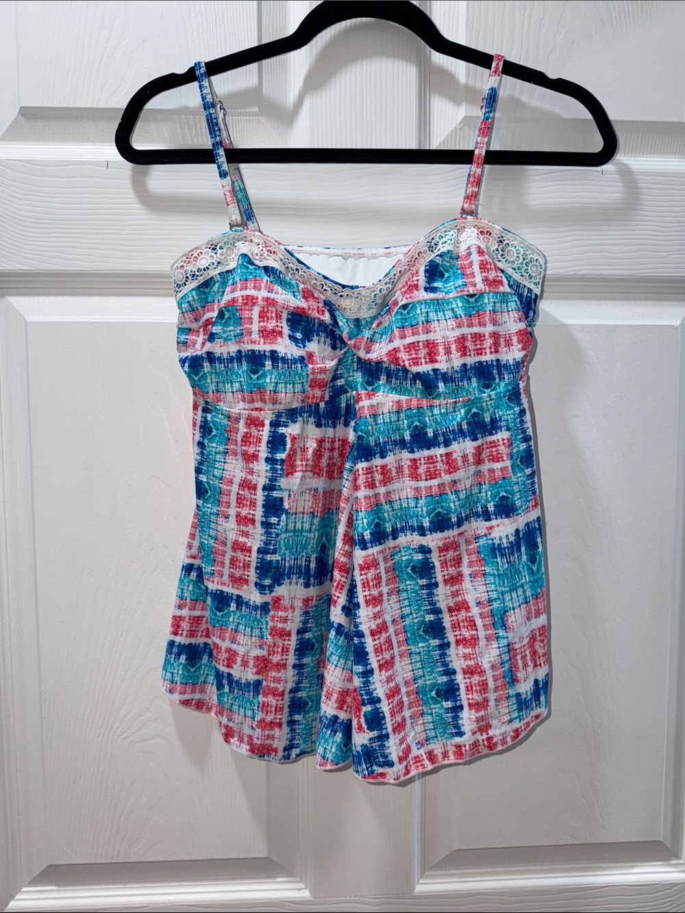 Venus Printed Lace-Trim Spaghetti Strap tankini top NWOT